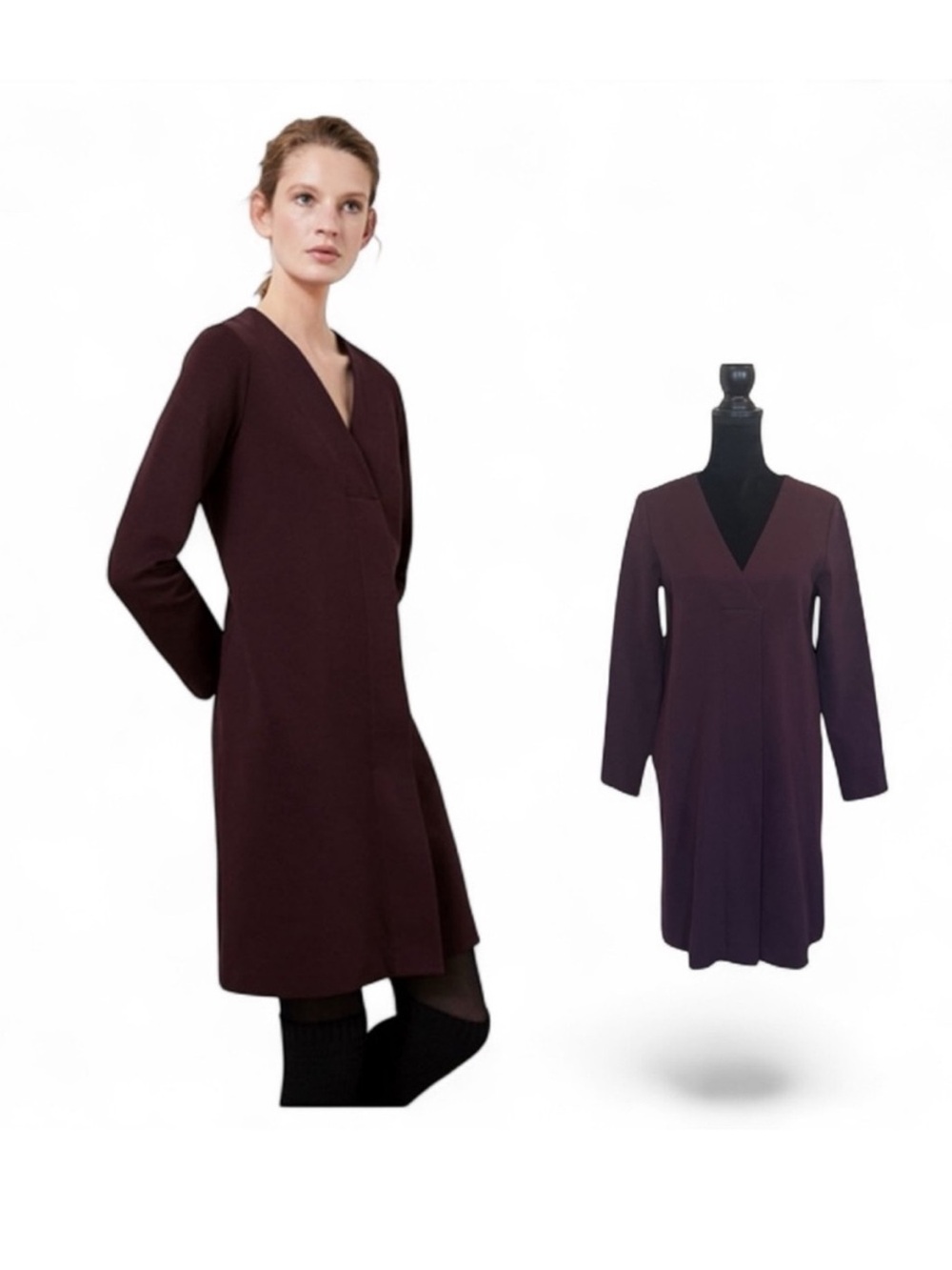 Massimo Dutti plum purple contemporarylong sleeve pullover modest dress small